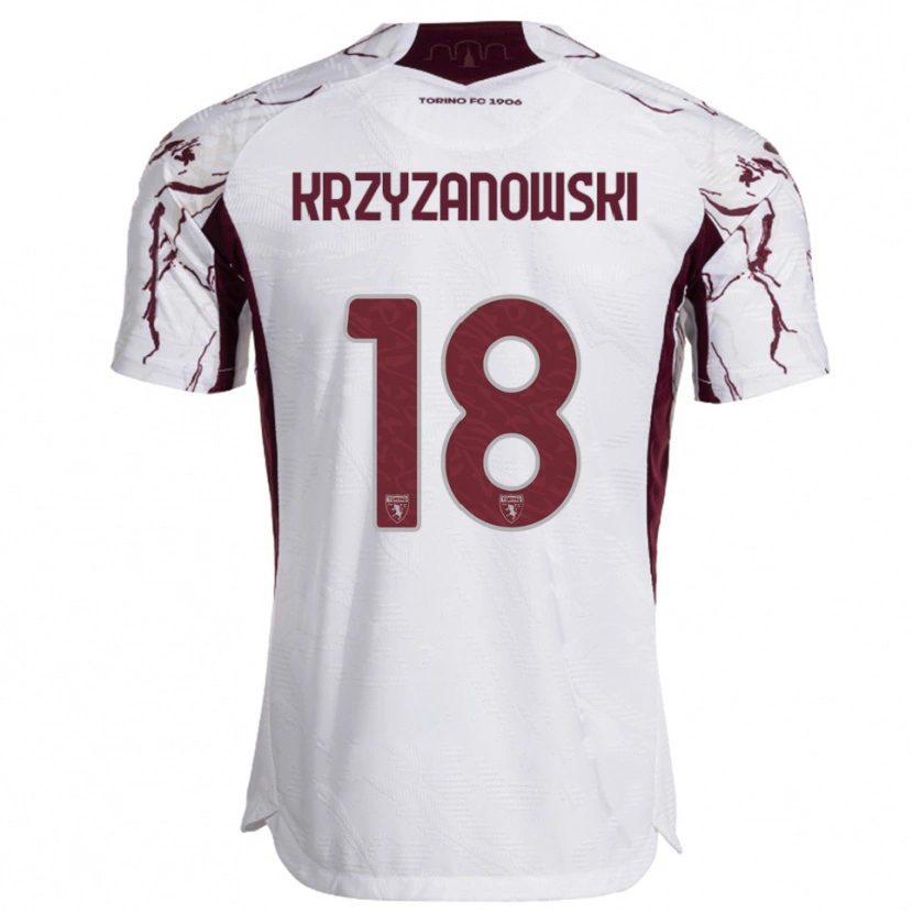 Danxen Homme Maillot Jakub Krzyzanowski #18 Blanc Bourgogne Tenues Extérieur 2025/26 T-Shirt