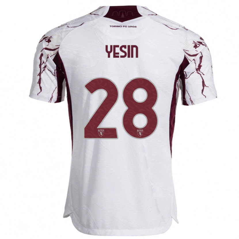 Danxen Homme Maillot Demyan Yesin #28 Blanc Bourgogne Tenues Extérieur 2025/26 T-Shirt