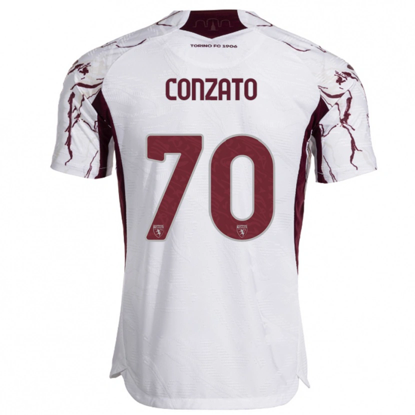 Danxen Homme Maillot Filippo Conzato #70 Blanc Bourgogne Tenues Extérieur 2025/26 T-Shirt