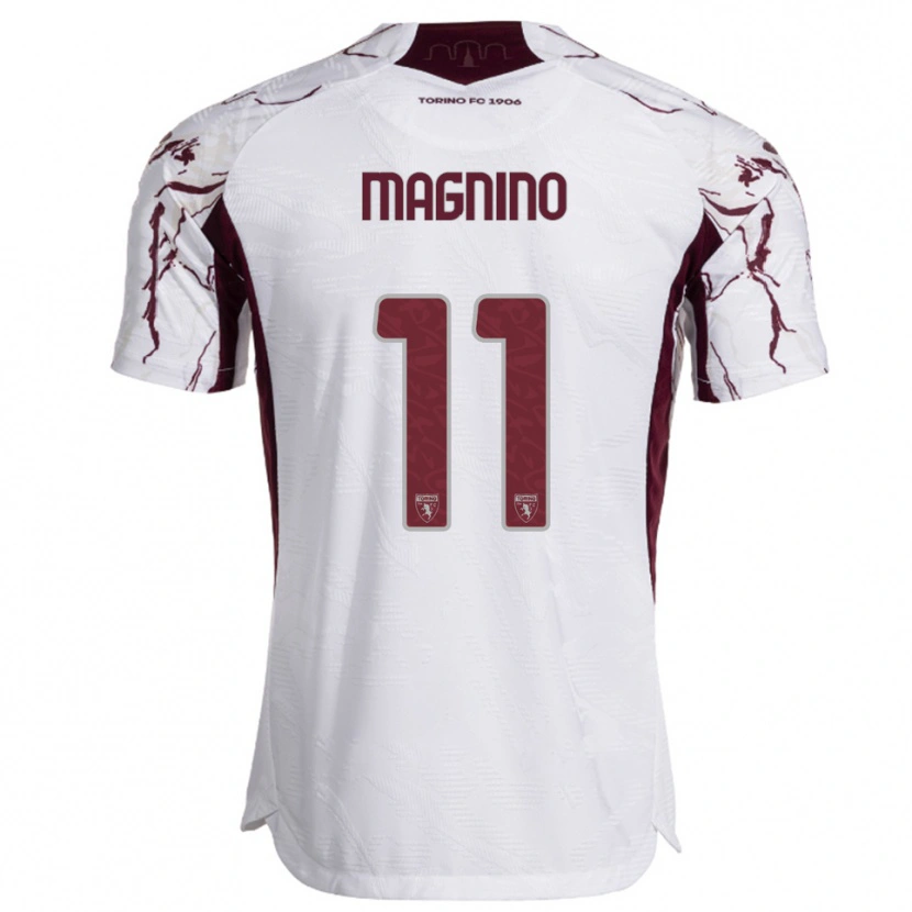 Danxen Homme Maillot Emanuele Magnino #11 Blanc Bourgogne Tenues Extérieur 2025/26 T-Shirt