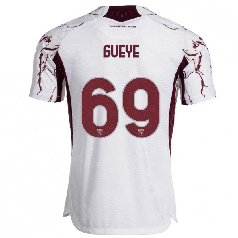 Danxen Homme Maillot Ousmane Gueye #69 Blanc Bourgogne Tenues Extérieur 2025/26 T-Shirt
