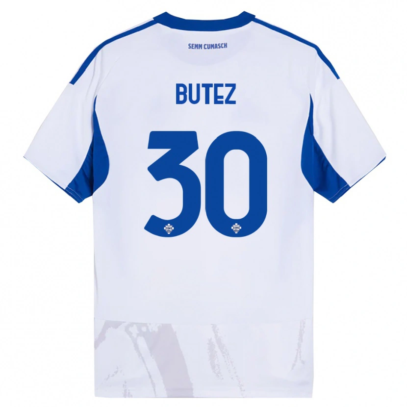 Danxen Homme Maillot Jean Butez #30 Blanc Bleu Tenues Extérieur 2025/26 T-Shirt