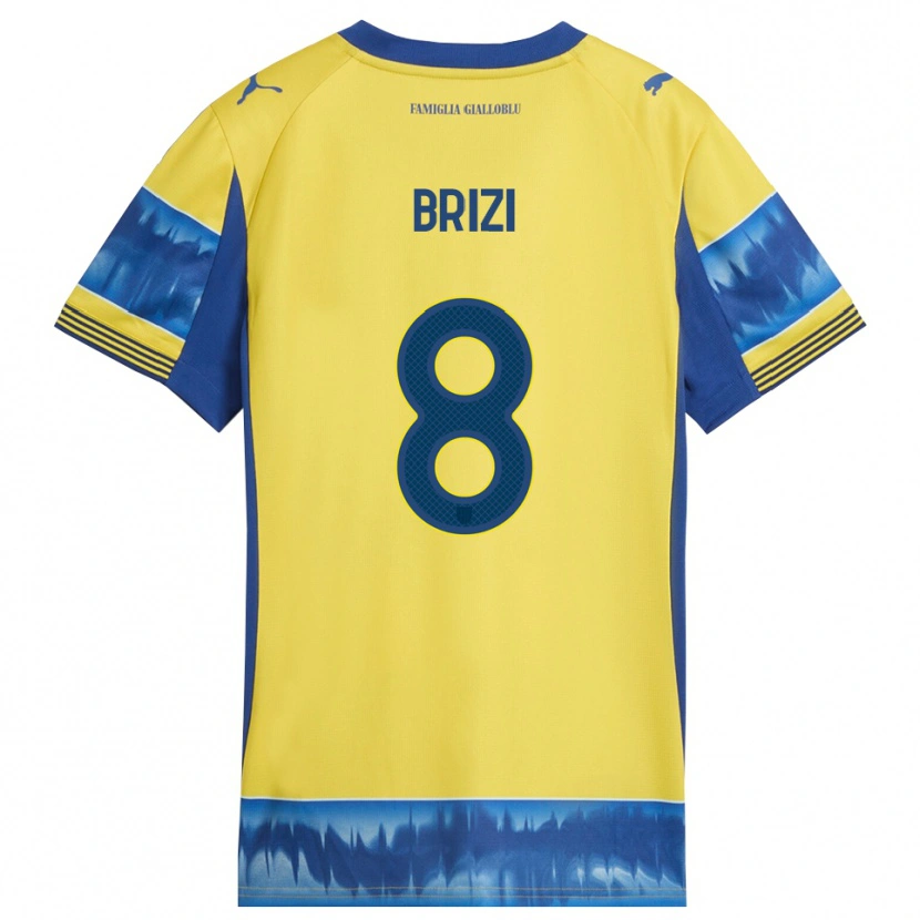Danxen Homme Maillot Andrea Brizi #8 Jaune Bleu Tenues Extérieur 2025/26 T-Shirt