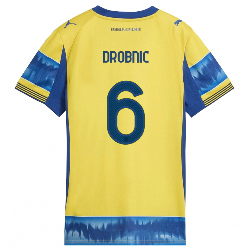 Danxen Homme Maillot Dominik Drobnic #6 Jaune Bleu Tenues Extérieur 2025/26 T-Shirt