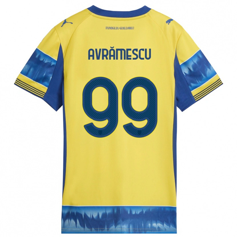 Danxen Homme Maillot Ianis Avrămescu #99 Jaune Bleu Tenues Extérieur 2025/26 T-Shirt