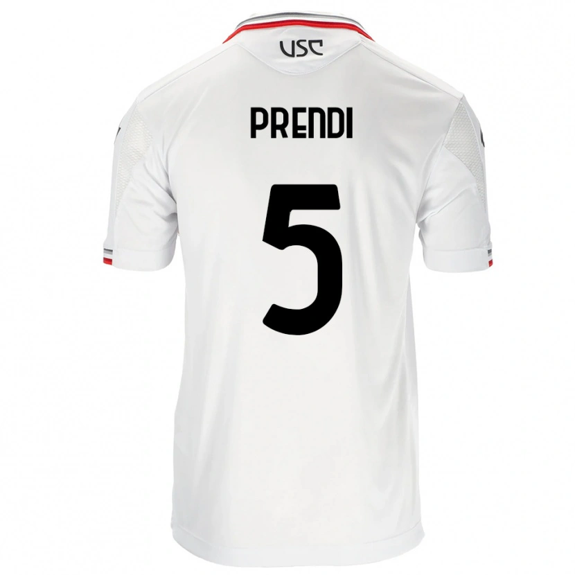 Danxen Homme Maillot Denis Prendi #5 Blanc Rouge Tenues Extérieur 2025/26 T-Shirt