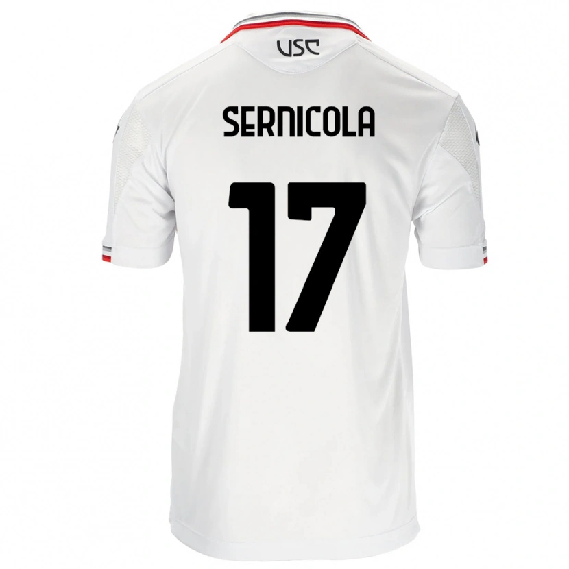 Danxen Homme Maillot Leonardo Sernicola #17 Blanc Rouge Tenues Extérieur 2025/26 T-Shirt
