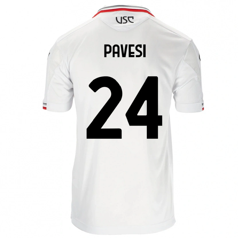 Danxen Homme Maillot Davide Pavesi #24 Blanc Rouge Tenues Extérieur 2025/26 T-Shirt