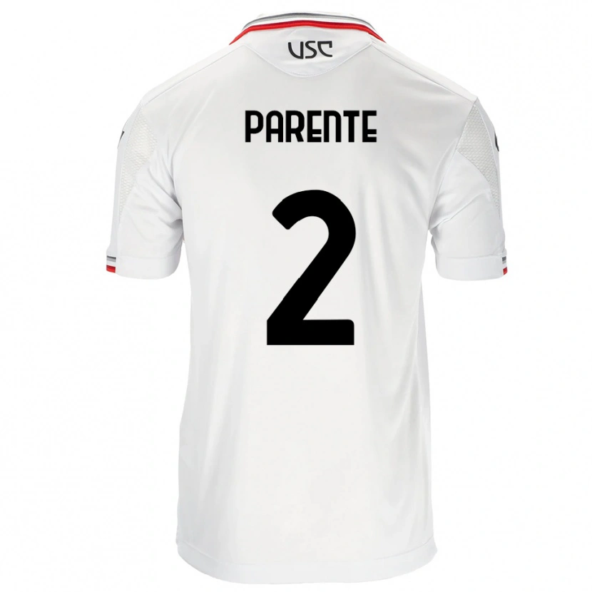 Danxen Homme Maillot Mattia Parente #2 Blanc Rouge Tenues Extérieur 2025/26 T-Shirt