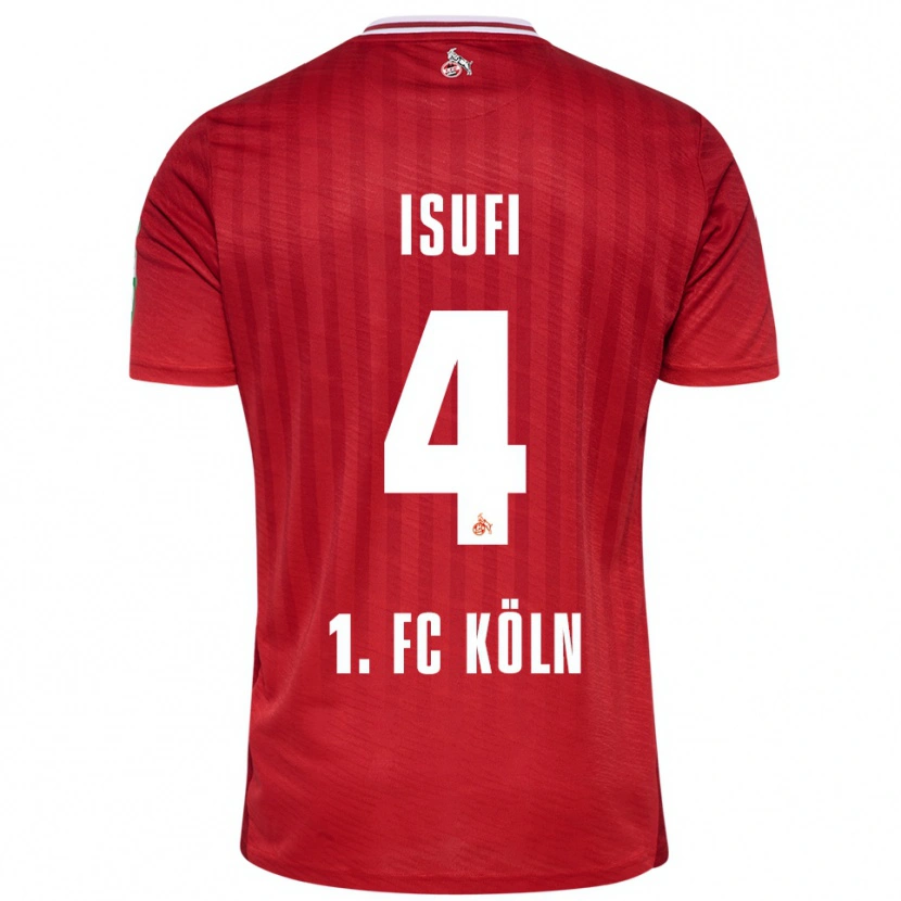 Danxen Homme Maillot Leo Isufi #4 Rouge Blanc Tenues Extérieur 2025/26 T-Shirt