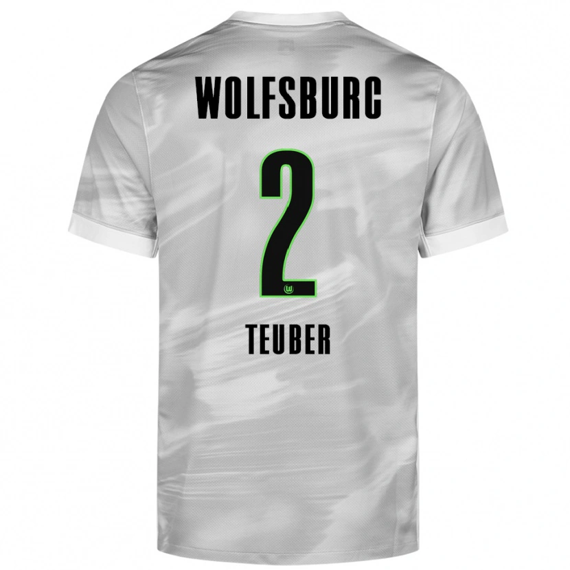 Danxen Homme Maillot Julius Teuber #2 Gris Blanc Tenues Extérieur 2025/26 T-Shirt