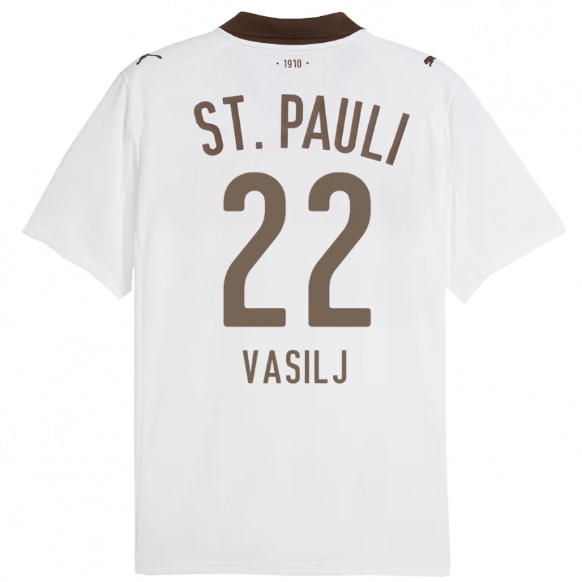 Danxen Homme Maillot Nikola Vasilj #22 Blanc Rouge Tenues Extérieur 2025/26 T-Shirt