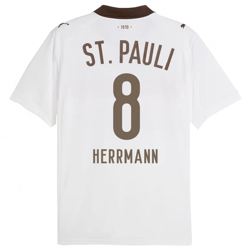 Danxen Homme Maillot Max Herrmann #8 Blanc Rouge Tenues Extérieur 2025/26 T-Shirt