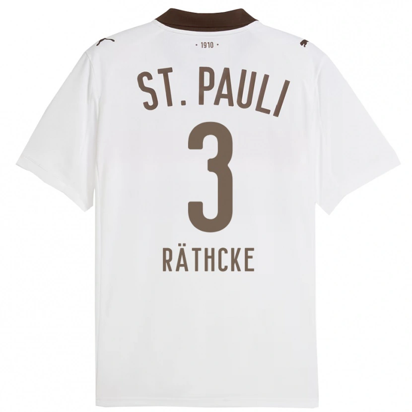 Danxen Homme Maillot Ole Räthcke #3 Blanc Rouge Tenues Extérieur 2025/26 T-Shirt