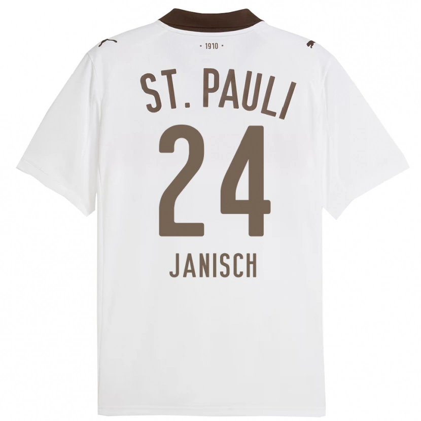 Danxen Homme Maillot August Janisch #24 Blanc Rouge Tenues Extérieur 2025/26 T-Shirt