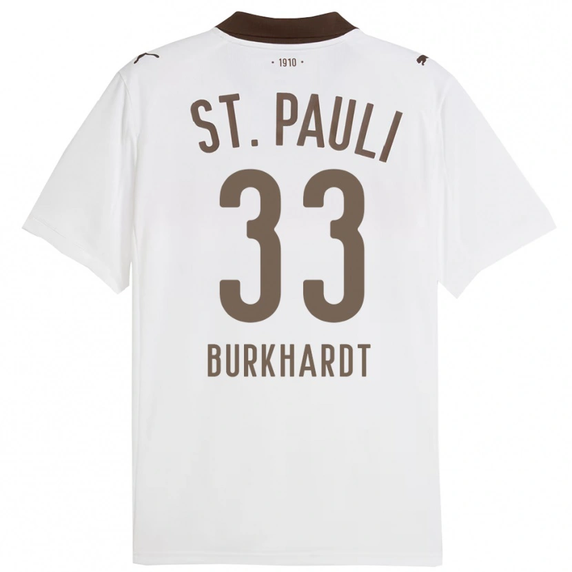 Danxen Homme Maillot Jannik Burkhardt #33 Blanc Rouge Tenues Extérieur 2025/26 T-Shirt