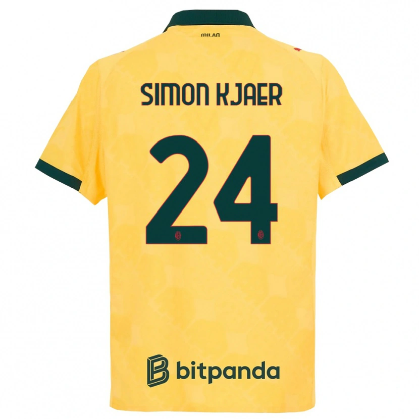 Danxen Homme Maillot Simon Kjaer #24 Jaune Noir Troisieme 2025/26 T-Shirt