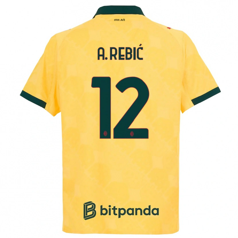 Danxen Homme Maillot Ante Rebic #12 Jaune Noir Troisieme 2025/26 T-Shirt