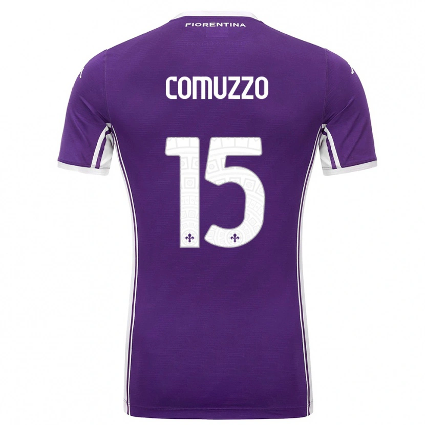 Danxen Femme Maillot Pietro Comuzzo #15 Violet Blanc Tenues Domicile 2025/26 T-Shirt