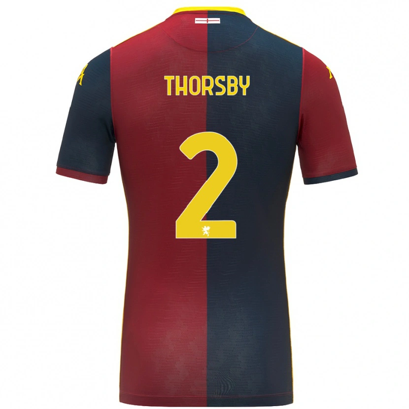 Danxen Femme Maillot Morten Thorsby #2 Rouge Bleu Roi Tenues Domicile 2025/26 T-Shirt
