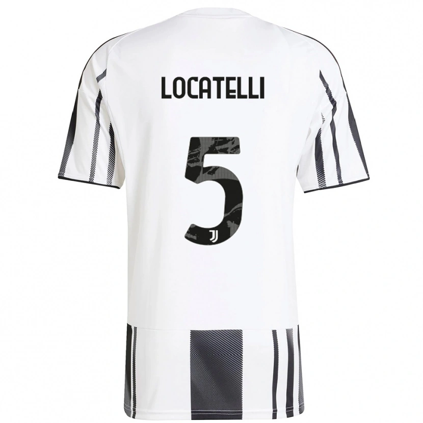 Danxen Femme Maillot Manuel Locatelli #5 Blanc Noir Tenues Domicile 2025/26 T-Shirt
