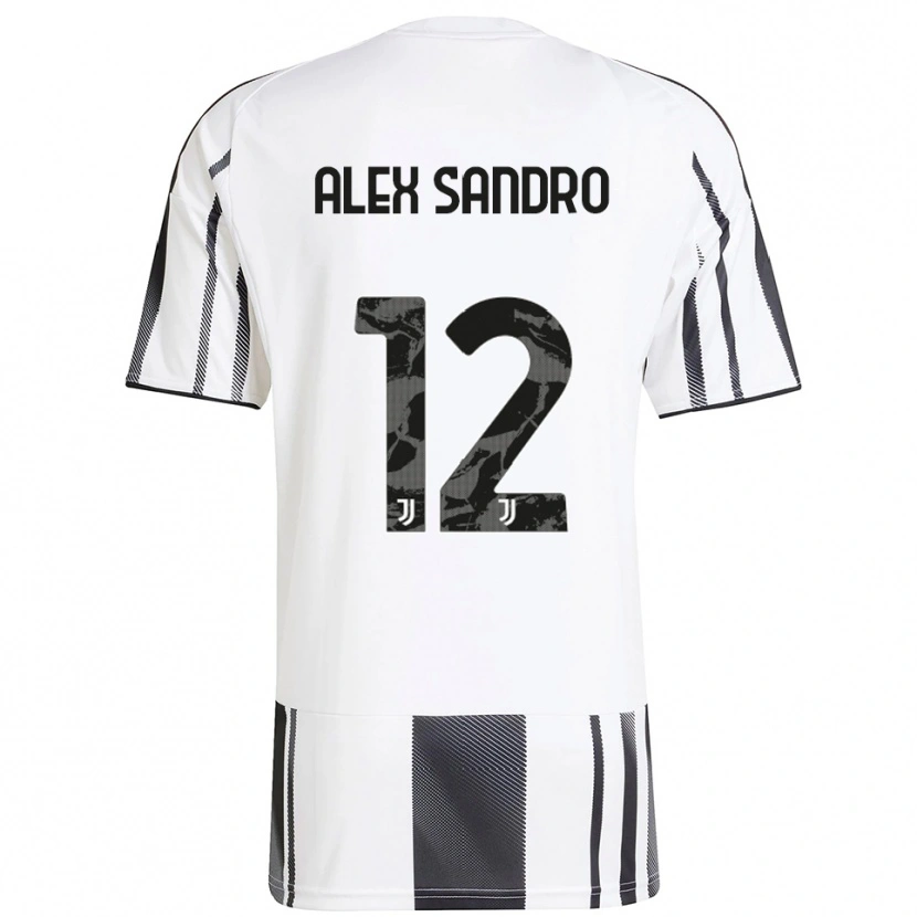 Danxen Femme Maillot Alex Sandro #12 Blanc Noir Tenues Domicile 2025/26 T-Shirt