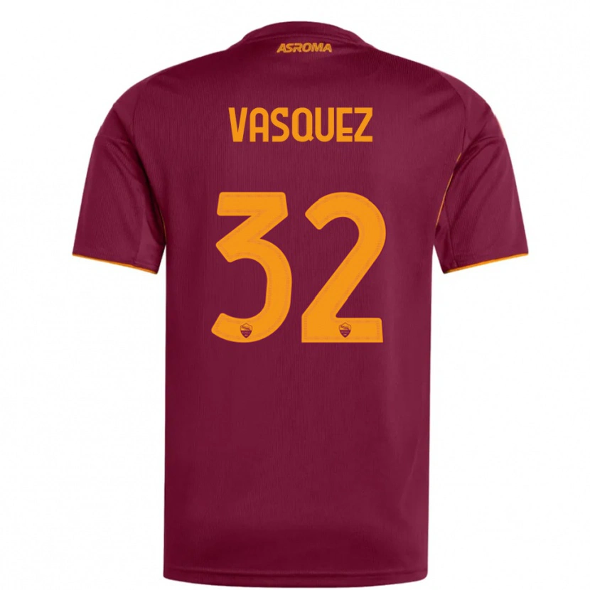Danxen Femme Maillot Devis Vásquez #32 Bourgogne Orange Tenues Domicile 2025/26 T-Shirt