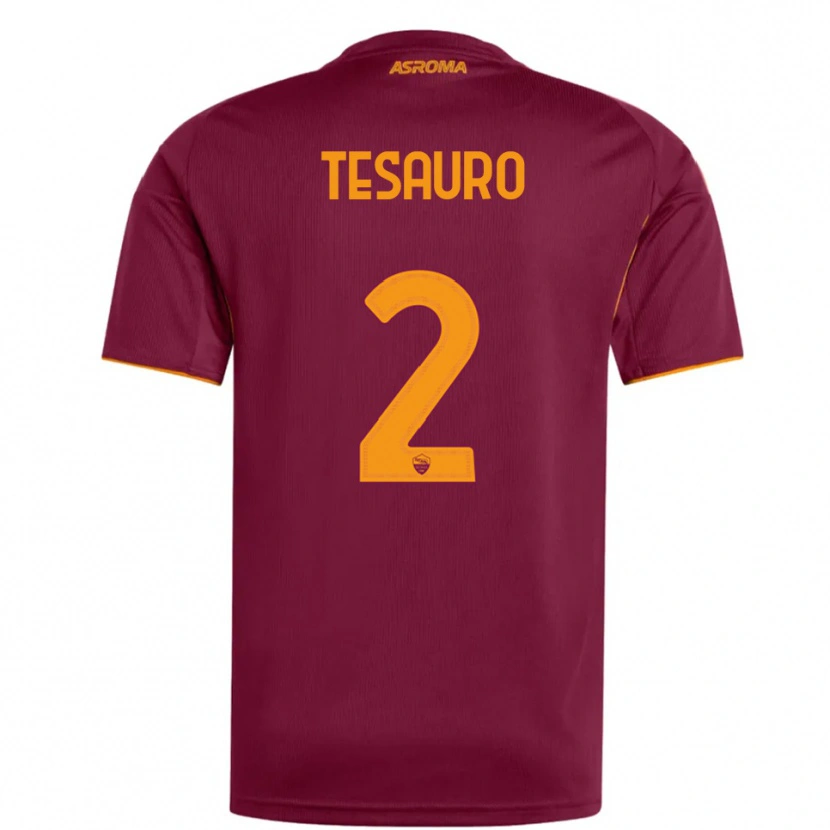 Danxen Femme Maillot Emanuele Tesauro #2 Bourgogne Orange Tenues Domicile 2025/26 T-Shirt