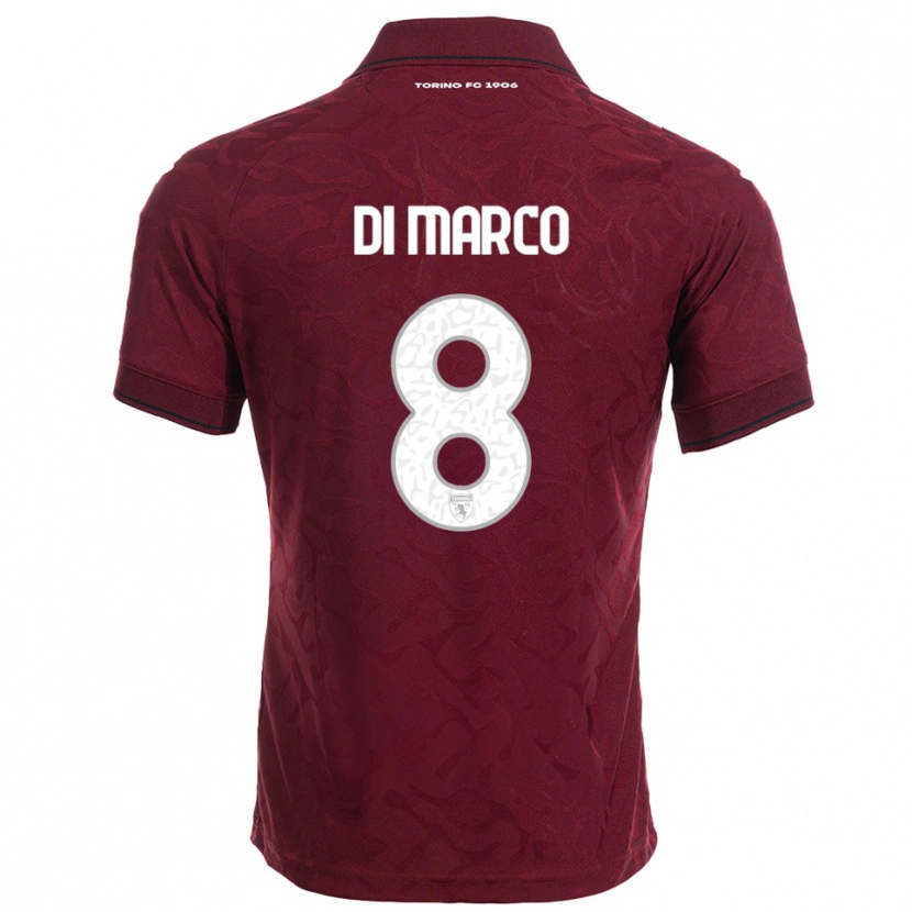 Danxen Femme Maillot Tommaso Di Marco #8 Bourgogne Blanc Tenues Domicile 2025/26 T-Shirt