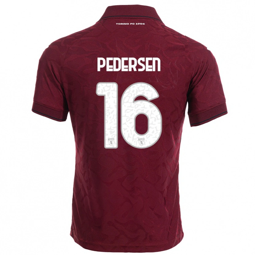 Danxen Femme Maillot Marcus Pedersen #16 Bourgogne Blanc Tenues Domicile 2025/26 T-Shirt