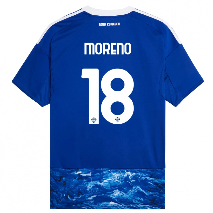 Danxen Femme Maillot Alberto Moreno #18 Bleu Blanc Tenues Domicile 2025/26 T-Shirt