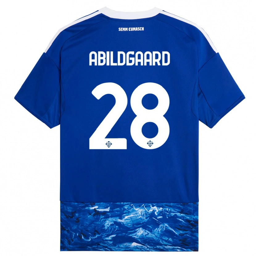 Danxen Femme Maillot Oliver Abildgaard #28 Bleu Blanc Tenues Domicile 2025/26 T-Shirt