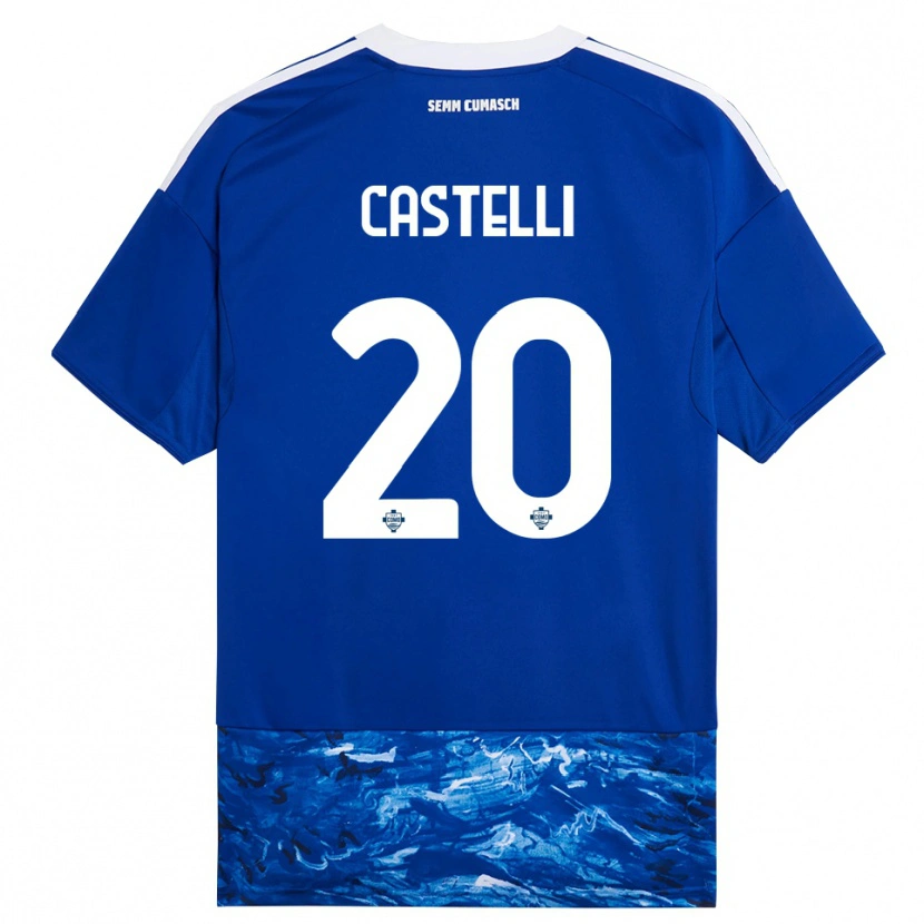 Danxen Femme Maillot Matteo Castelli #20 Bleu Blanc Tenues Domicile 2025/26 T-Shirt