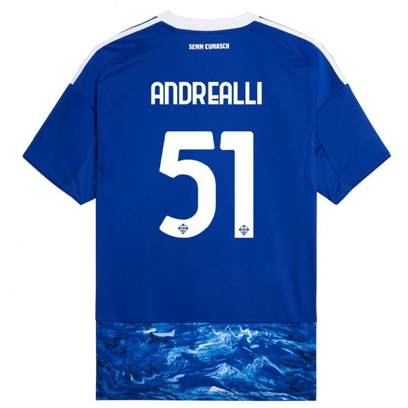 Danxen Femme Maillot Francesco Andrealli #51 Bleu Blanc Tenues Domicile 2025/26 T-Shirt