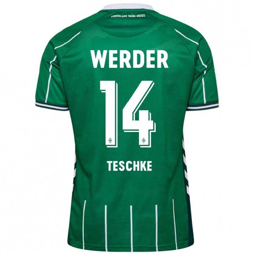 Danxen Femme Maillot Tim Teschke #14 Vert Blanc Tenues Domicile 2025/26 T-Shirt