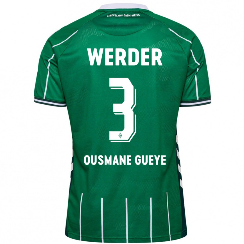 Danxen Femme Maillot Papa Ousmane Gueye #3 Vert Blanc Tenues Domicile 2025/26 T-Shirt