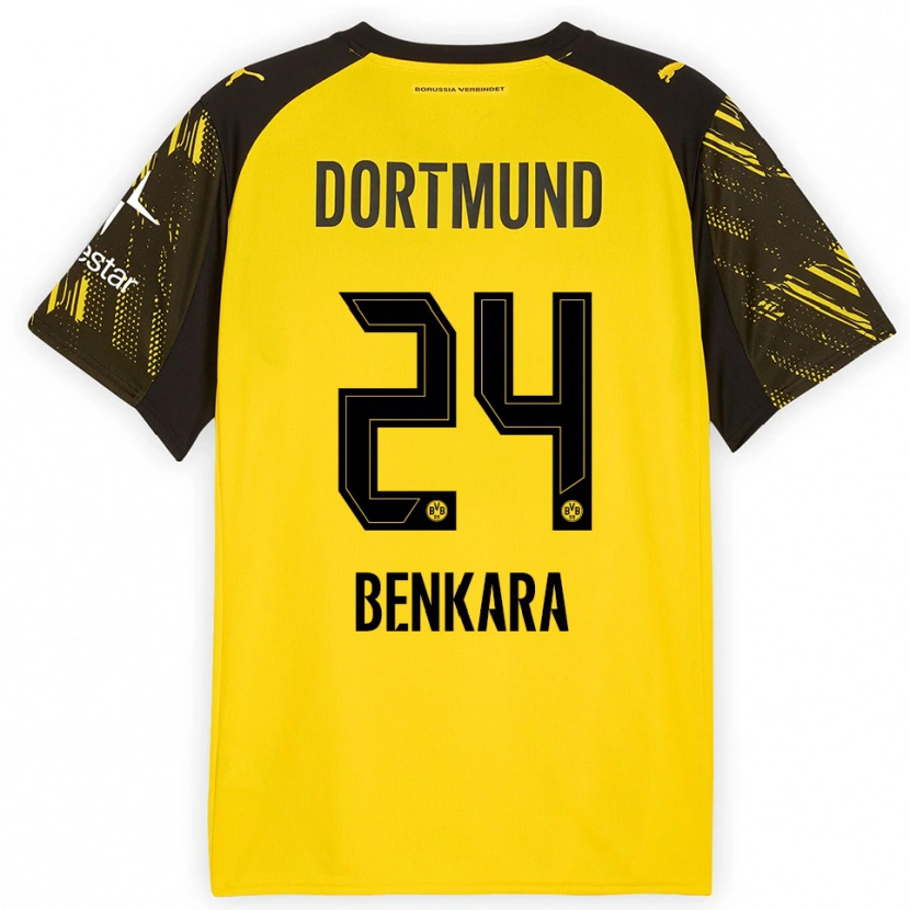 Danxen Femme Maillot Elias Benkara #24 Jaune Noir Tenues Domicile 2025/26 T-Shirt