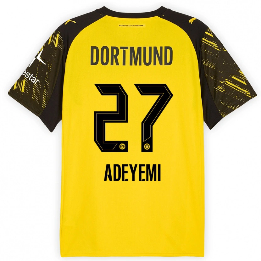 Danxen Femme Maillot Karim Adeyemi #27 Jaune Noir Tenues Domicile 2025/26 T-Shirt
