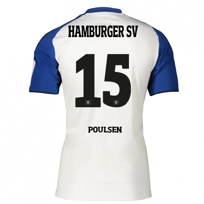 Danxen Femme Maillot Yussuf Poulsen #15 Blanc Bleu Tenues Domicile 2025/26 T-Shirt