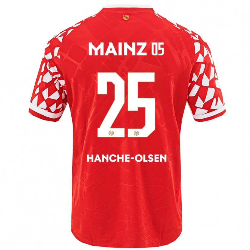 Danxen Femme Maillot Andreas Hanche-Olsen #25 Rouge Blanc Tenues Domicile 2025/26 T-Shirt