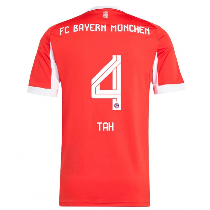 Danxen Femme Maillot Jonathan Tah #4 Blanc Rouge Tenues Domicile 2025/26 T-Shirt