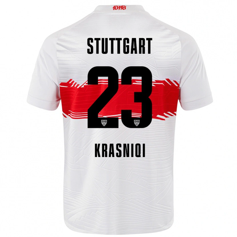 Danxen Femme Maillot Elton Krasniqi #23 Blanc Rouge Tenues Domicile 2025/26 T-Shirt