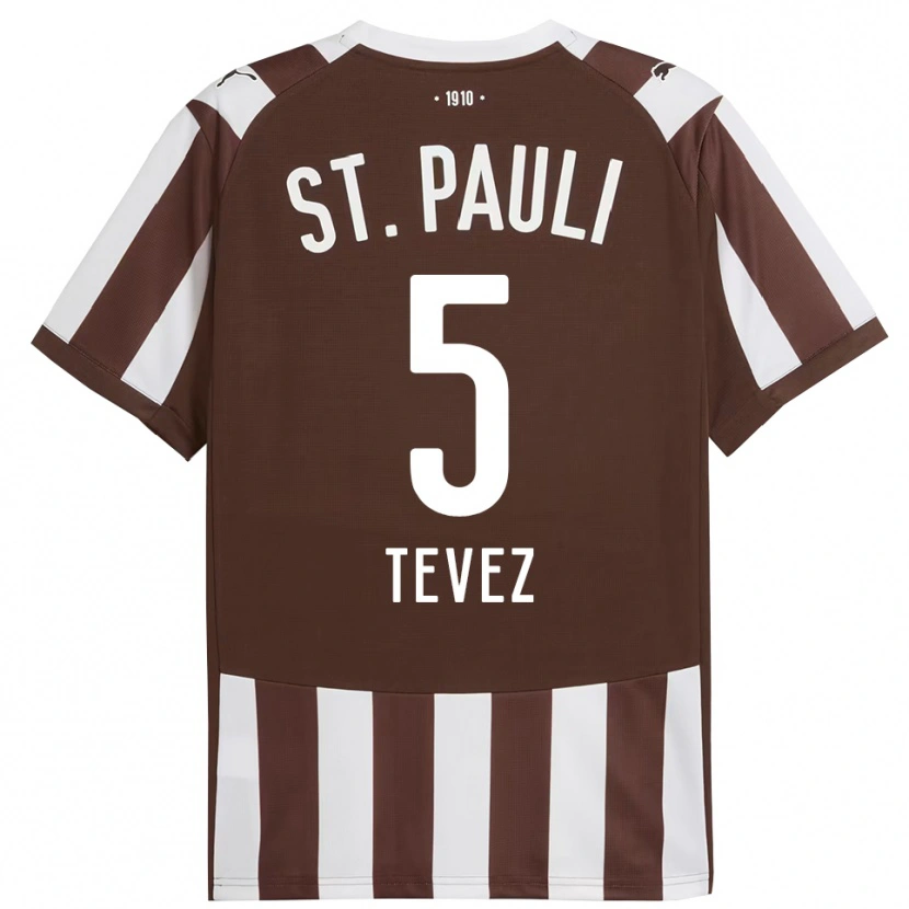 Danxen Femme Maillot Federico Tevez #5 Café Blanc Tenues Domicile 2025/26 T-Shirt
