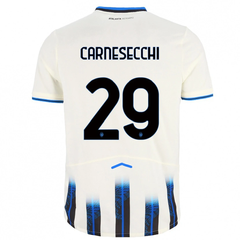 Danxen Femme Maillot Marco Carnesecchi #29 Blanc Bleu Tenues Extérieur 2025/26 T-Shirt