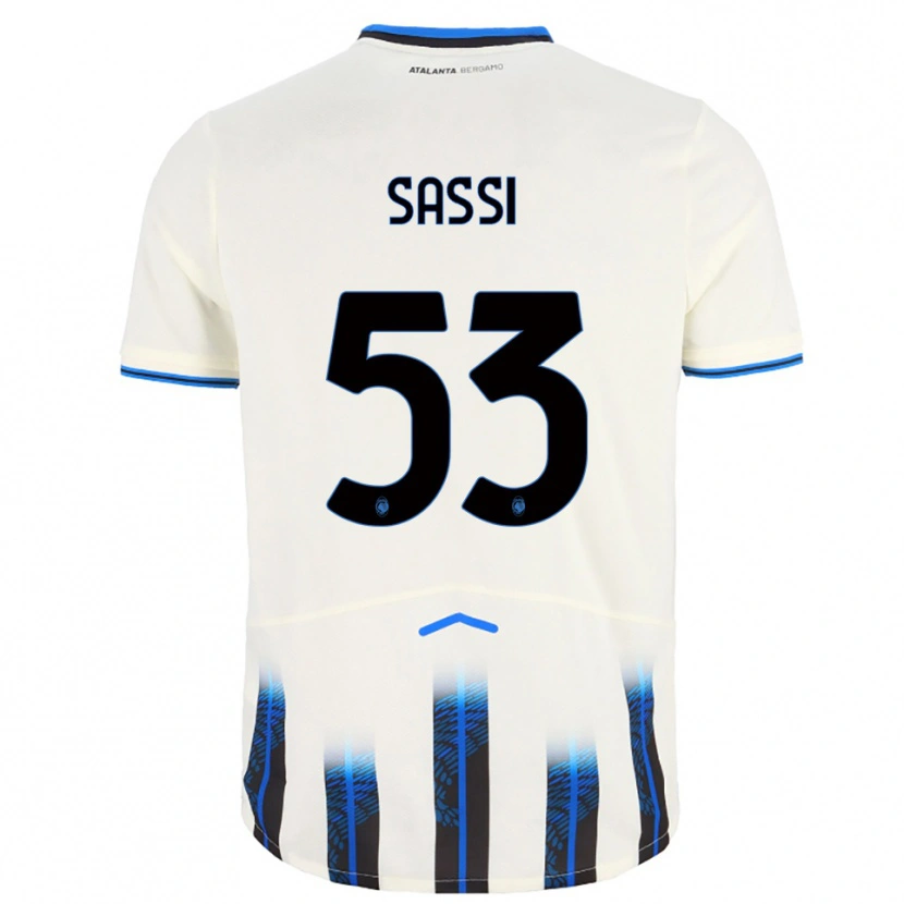 Danxen Femme Maillot Jacopo Sassi #53 Blanc Bleu Tenues Extérieur 2025/26 T-Shirt