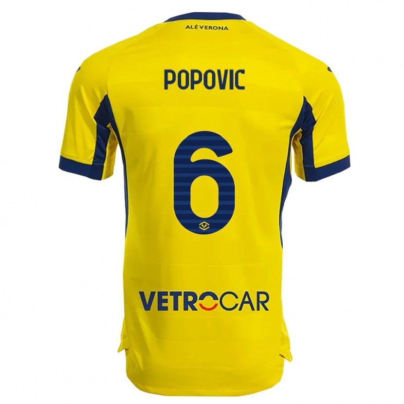 Danxen Femme Maillot Andrej Popovic #6 Jaune Marine Tenues Extérieur 2025/26 T-Shirt