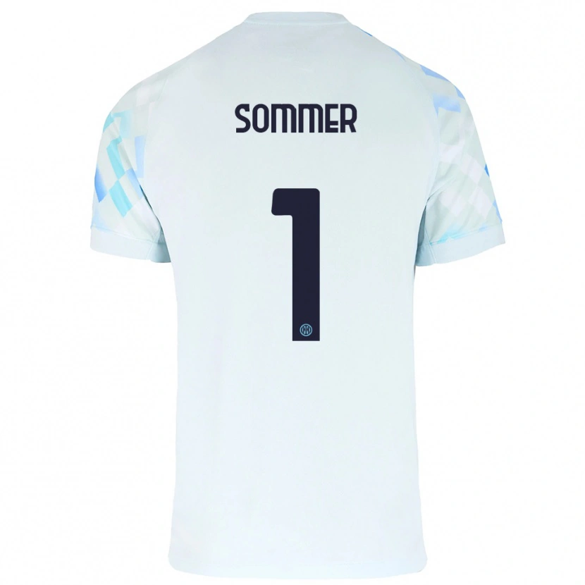 Danxen Femme Maillot Yann Sommer #1 Blanc Bleu Tenues Extérieur 2025/26 T-Shirt