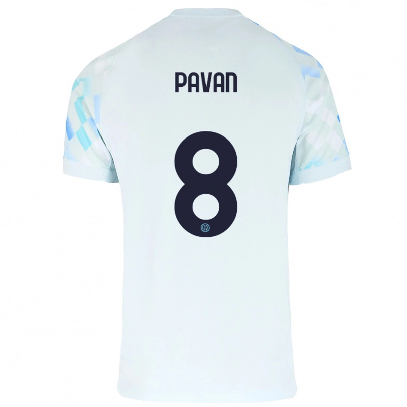 Danxen Femme Maillot Matilde Pavan #8 Blanc Bleu Tenues Extérieur 2025/26 T-Shirt