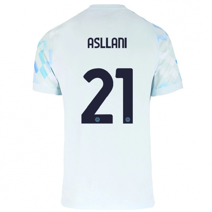 Danxen Femme Maillot Kristjan Asllani #21 Blanc Bleu Tenues Extérieur 2025/26 T-Shirt