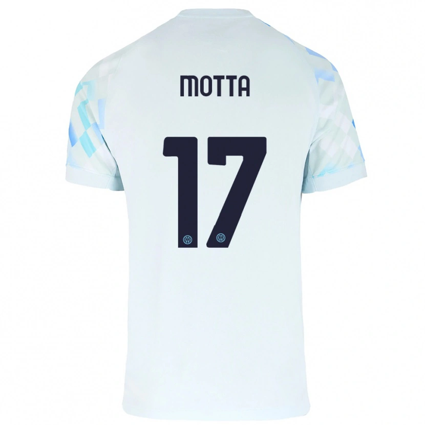 Danxen Femme Maillot Matteo Motta #17 Blanc Bleu Tenues Extérieur 2025/26 T-Shirt